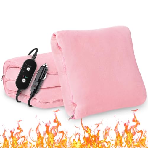 Car Heated Blanket, 12/24V Portable Heated Blanket for Car, Machine Washable Flannel Travel Blanket, 3 Heating Levels, 60x44 Inches, 4-in-1 Design, Convenient Storage for Camping,Pink - color: Pro Pink