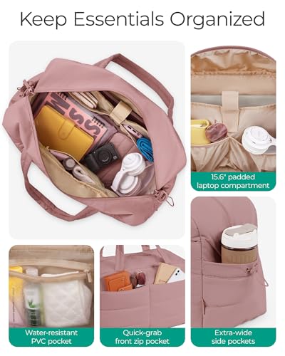 BAGSMART Gym Bag for Women with Toiletry Pouch, Lightweight Weekender Bags for Women with Wet Pocket, 31L Travel Duffle Carry On Bag, Weekender Overnight Bag for Travel,Water Resistant,Dark Pink - color: Dull Pink