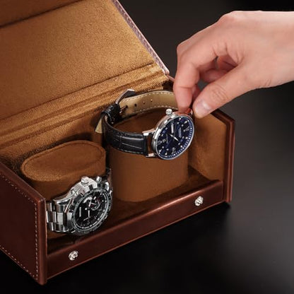 ProCase Watch Travel Case for Men & Women, 2 Slot Travel Watch Case with Soft Velvet Lining, Shockproof Watch Box Organizer, Fathers Day Gift, Birthday Valentines Gifts for Women -Chocolate
