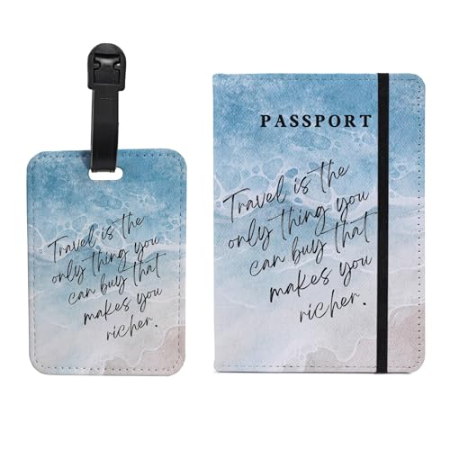 PDE-QUNLIAN Passport Book Holder,Passport Wallet for Men Mr and Mrs Passport Holder for Women Passport Cover World Map Passport Case for Couples Christmas Traveling Luggage Tag 2PCS - color: Beach Ocean 2Pcs (Passport Holder + Luggage Tag)