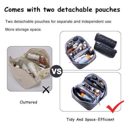 BOYATU Travel Makeup Bag Organizer: 3 Pcs Set Large Capacity Cosmetic Bags Holds 10–20 100ml Full-Size Bottles - 180°Open-Flat Make up Case 3-sec touch-up - Toiletry Bag Gift women (03-A-Dark Blue) - color: 01-G-Dark Blue