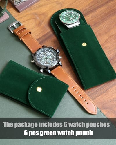 6PCS Velvet Watch Pouch, Green Portable Travel Case for Men & Women, Soft Watch Bag Storage - color: 6 Green