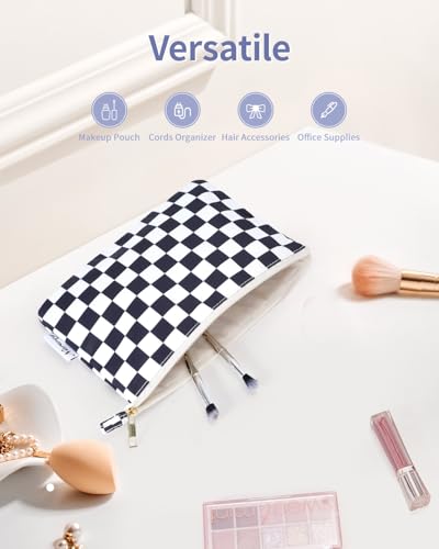 Narwey Small Checkered Makeup Bag for Purse Small Cosmetic Bag Women Travel Makeup Pouch Zipper Pouch (Black Checkerboard) - color: AB-Black Checkerboard