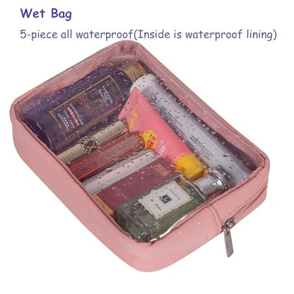 Remobia Hicol TSA Approved 5-Piece Diaper Bag Organizer Pouch Set Clear Waterproof TPU Kids Toiletry Storage Set Travel Packing Clutch Cube Bags for Baby Nursing (Pink Leather) - color: Pink Leather