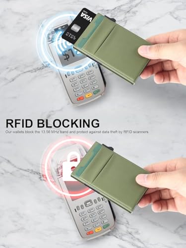 TOYFID Slim Wallet for Men - Pop Up Card Holder Wallet,Minimalist Business Wallet,Credit Card Wallet with Money Pocket,Metal Card Case Wallet,RFID Blocking,Can Hold 6 Credit Cards - color: green B