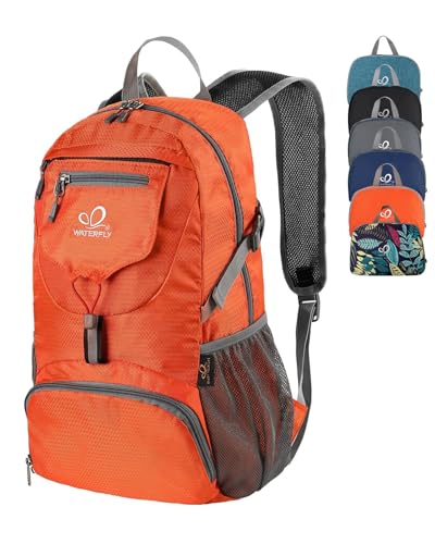 WATERFLY Small Lightweight Packable Backpack: 20l Ultra Light Foldable Travel Hiking Camping Daypack Day Pack for Man Woman - color: Orange