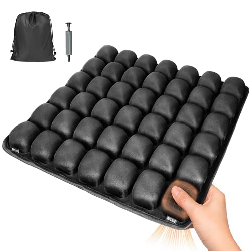 JQinHome Inflatable Seat Cushion with 42 Airbags, Press-Type Airplane Seat Cushion for Long Flights, Portable Travel Cushion, Ergonomic Pressure Relief Pad for Airplane, Car, Office, Wheelchair