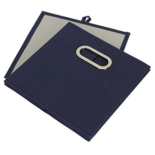 Household Essentials Fabric Storage Bins 6 Piece Set, Strong Poly-Woven Fabric, Sturdy Chipboard Sides, Grommet Front Handle, Stackable and Foldable, Classic Design, Navy - color: Navy, size: 11” L x 11” W x 11” H