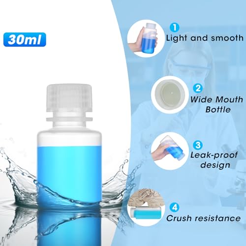 1oz/30ml Plastic Sample Bottles with caps, Wide Mouth Reagent Bottle with Lids Leak Proof Containers Water Sample Bottles for Laboratories, Travel(5Pcs) - style: 30ML-5pcs