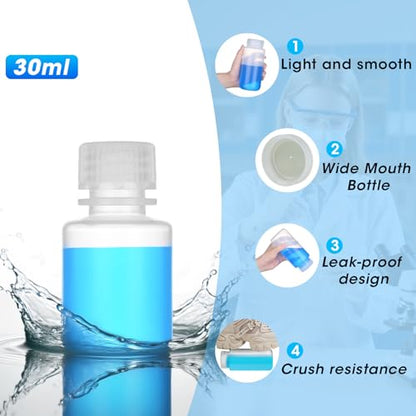 1oz/30ml Plastic Sample Bottles with caps, Wide Mouth Reagent Bottle with Lids Leak Proof Containers Water Sample Bottles for Laboratories, Travel(10Pcs) - style: 30ML-10pcs