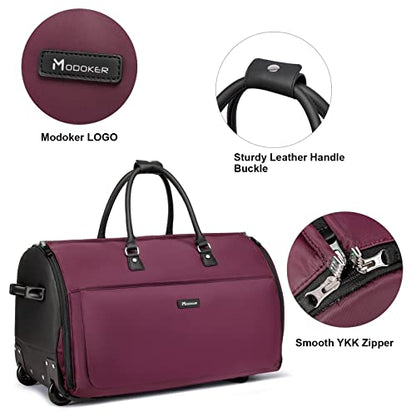 Modoker Rolling Garment Bags, 25in Large Garment Duffle Bag with Wheels, 3 in 1 Garment Suit Luggage Bag, Not Standard Carry-On Size for Women Men Business Travel Weekender, Red - color: 25in-Red