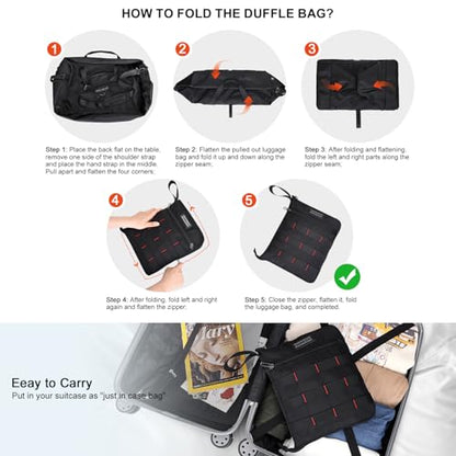 WITZMAN Foldable Duffle Bag for Travel 65L Lightweight Packable Duffel Bag with Shoes Compartment Overnight Bag for Men Women (B697 Black) - color: Black
