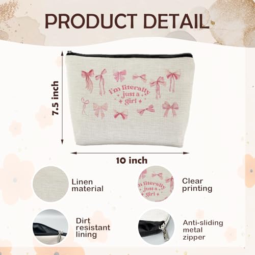 Coquette Pink Bow Makeup Bag, Preppy Bow Gifts Supplies Cosmetic Bags for Women, Girly Pink Makeup Pounch, Trendy Preppy Coquette I'm Literally Just a Girl Zipper Pouches for Purse - color: Preppy Bow