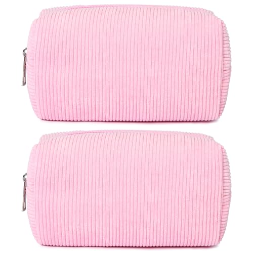 SOIDRAM 2 Pack Corduroy Makeup Bag for Women, Pink Makeup Pouch Small Cosmetic Bag Travel Toiletry Organizer for Skincare, Brushes & Essentials - color: Corduroy Hot Pink, size: 2 Pack
