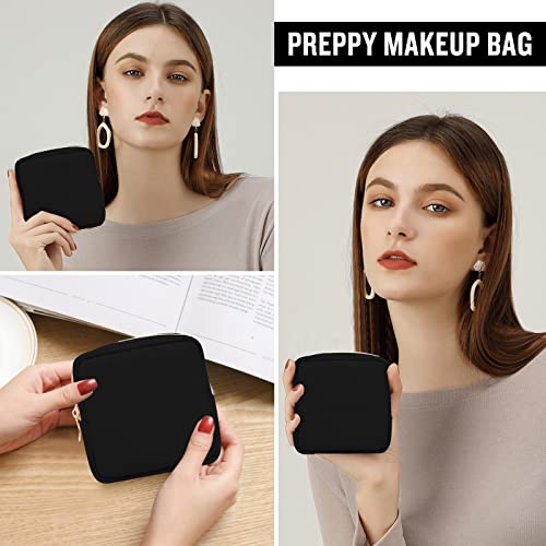 Nylon Mini Makeup Bag for Purse, Preppy Small Cute Black Makeup Bag Cosmetic Zipper Pouch Purse, Waterproof Travel Coin Pouch Sanitary Napkin Storage Bag Clutch Makeup Organizer for Women Girls(Black) - color: Black, size: Mini