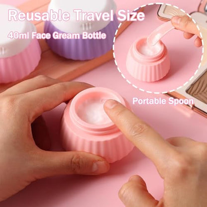 4 Pack Travel Size Silicone Cream Containers, Leak Proof Refillable Toiletry Bottles for Toiletries with 4 Scoops, Labels and Clear Bag, Suitable for Travel Shampoo and Conditioner Bottles (A) - style: A