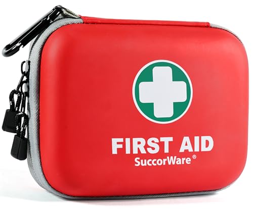 SuccorWare 150 Pieces Mini First Aid Kit - Small Medical Kit with Hard Shell - Emergency First Aid Kit for Car, Travel, Home, Outdoor, Office, Camping, Hiking (Red) - color: Red