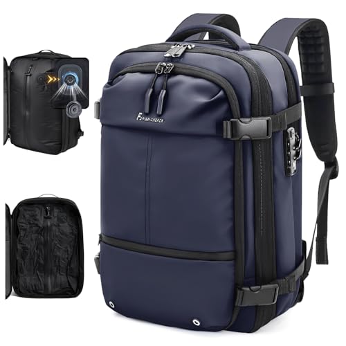 Travel Backpack with Vacuum System,60L Expandable Vacuum Backpack Travel with TSA Lock,17.3 inch Laptop Backpacks Vacpack Backpacks with Vacuum(Blue,Built-in Air Pump) - color: Blue