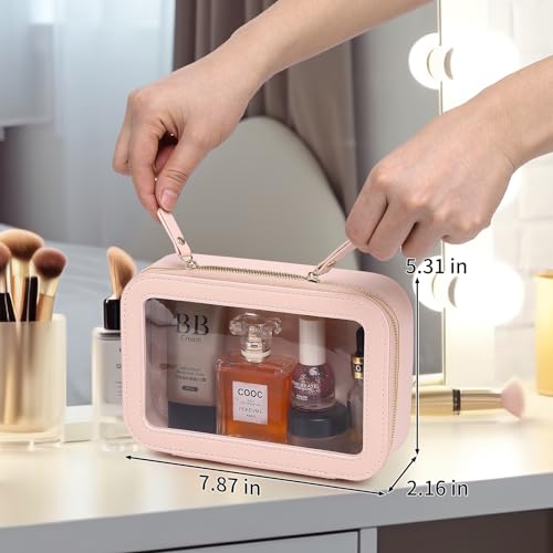 Pinkmik Clear Makeup Bag Transparent Travel Case for Cosmetics and Toiletries Women's Clear Car Bag with Zipper (Pink, Small) - color: Pink, size: Small