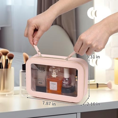 Pinkmik Clear Makeup Bag Transparent Travel Case for Cosmetics and Toiletries Women's Clear Car Bag with Zipper (Pink, Small) - color: Pink, size: Small