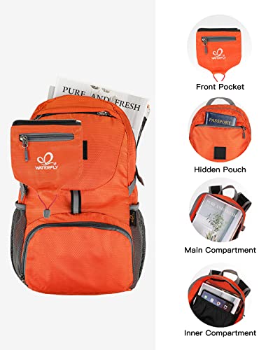 WATERFLY Small Lightweight Packable Backpack: 20l Ultra Light Foldable Travel Hiking Camping Daypack Day Pack for Man Woman - color: Orange
