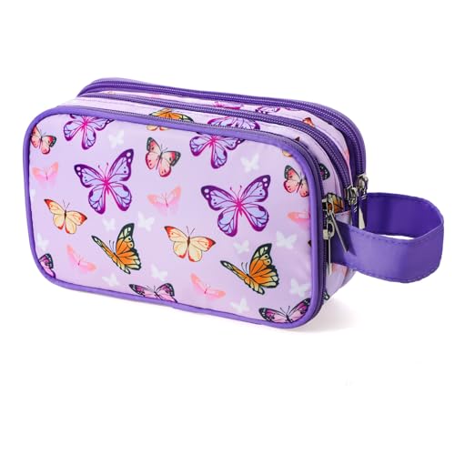 Kids Toiletry Bag for Girls, Travel Toiletry Bag for Little Young Girls Cosmetic Bag Makeup Bag Waterproof Hanging Wash Bag Toddler Toiletries, Butterfly Purple - color: Butterfly-Purple