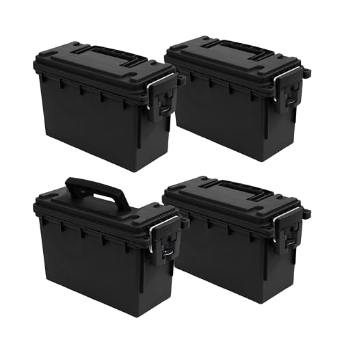 Sheffield 12772 4-Pack Ammo Storage Box, Stackable .30 Cal Field Boxes, Water and Dust Resistant, Lockable Storage Box with Handle, Secures Hunting Gear, Supplies, and Bullets, Made in USA, Black - color: Black, size: Standard 4-Pack