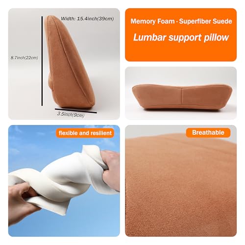 Lumbar Support Pillow,Back Pain Relief Cushion,fits tightly around the waist,Memory Foam,Skin-friendly Suede Fabric,fit Car Drive,Office chair,Rest seat,Improve Posture,Portable,15.5''Lx 8.7''H - color: Off-white