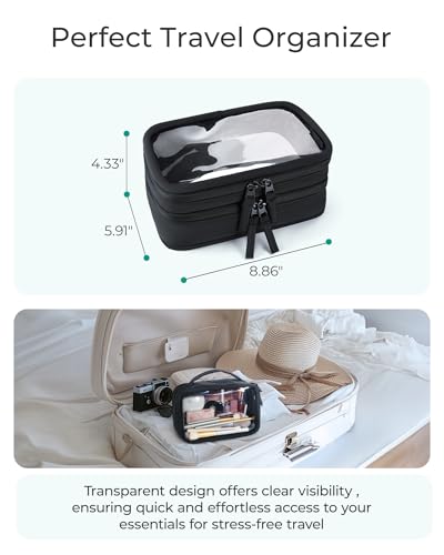 BAGSMART Double Layer Clear Makeup Bag, TSA-Approved Toiletry Bag, Large Opening with Handle, Cute Water-Resistant Travel Cosmetic Bag with Double Zipper for Car Essentials(Pink) - color: Blush Pink, size: Large