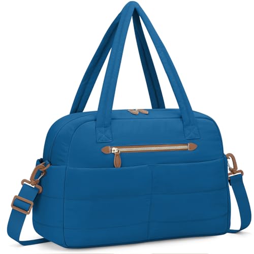 Pritent Travel Duffle Bag,Puffer Carry On Duffel Bag with Laptop Compartment Waterproof Overnight Weekender Bags for Women Large Hospital Tote Bags for Labor and Delivery(Large,Blue) - color: Blue, size: Large