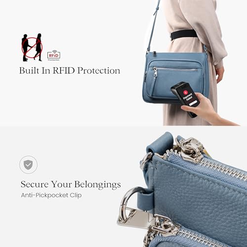 befen Anti Theft Genuine Leather Crossbody Bags for Women Handbags and Shoulder Basg with Built in Wallet RFID Leather Purse - color: Blue-aa