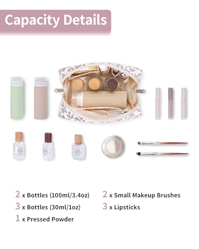 Narwey Small Cute Floral Makeup Bag for Purse Mini Cosmetic Bag Travel Makeup Pouch Zipper Pouch Cute Make up Bags with Compartments for Women Girls (Dusty Pink Flower, Small) - color: YA-Dusty Pink Flower, style: Small