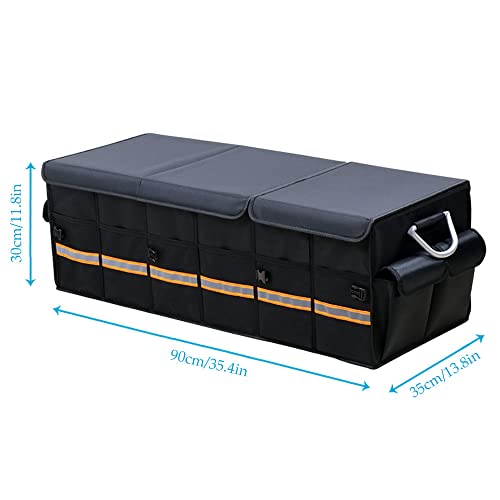 Tianle Car Trunk Organizer - Collapsible Trunk Organizer & Lid Foldable Cover Aluminium Alloy Handle Reflective Strip for Auto, SUV, Truck, Minivan (XL Black) - color: XL Black