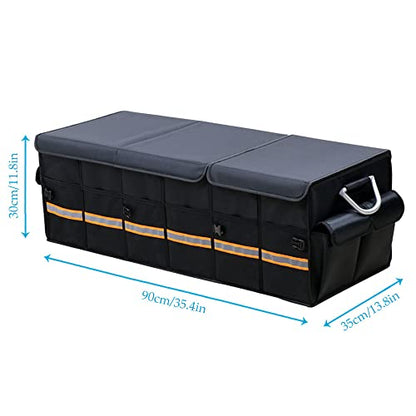 Tianle Car Trunk Organizer - Collapsible Trunk Organizer & Lid Foldable Cover Aluminium Alloy Handle Reflective Strip for Auto, SUV, Truck, Minivan (XL Black) - color: XL Black