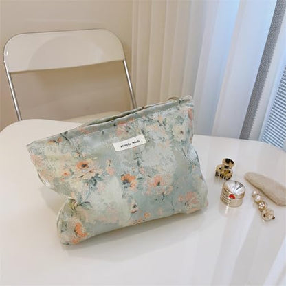 Wudygirl Aesthetic Makeup Bag Large Capacity Cosmetic Bag Canvas Makeup Pouch Toiletry Bag for Women and Girls Travel Floral Make up Bag Makeup Organizer with Zipper (Oli Rose) - color: Oli Rose