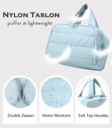 Travel Toiletry Bag for Women, Large Wide-open Puffy Cosmetic Makeup Bag with Wet-Dry Separation, Multi-Pocket Organizer with Carry Handle for Toiletries, Cosmetics, Essentials, Light Blue - color: Light Blue