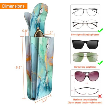 FINTIE Double Glasses Case with Carabiner Hook, Portable Vegan Leather Eyeglass Case Anti-scratch Sunglasses Pouch - color: Emerald Marble