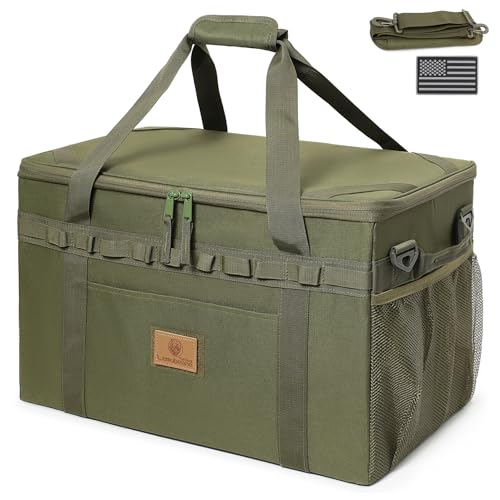 Tactical Camping Storage Bag Utility Tote Bag Camping Kitchen Organizer with Axe Holder & Shoulder Strap - color: OD Green, size: Large (46L)