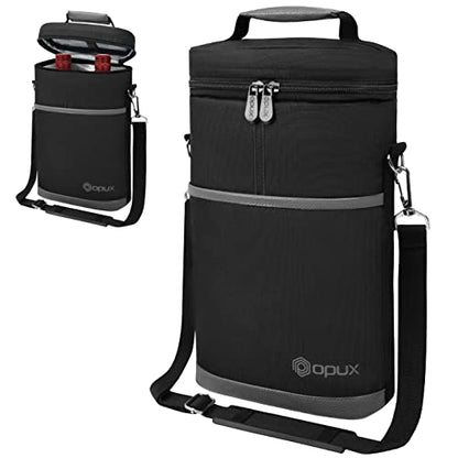 OPUX 2 Bottle Wine Carrier Tote, Insulated Leakproof Wine Cooler Bag, Wine Travel Bag Tote for Picnic BYOB Beach, Portable Wine Bottle Carrying Case, Gift for Wine Lover Women Men Christmas, Dark Grey - color: Dark Gray