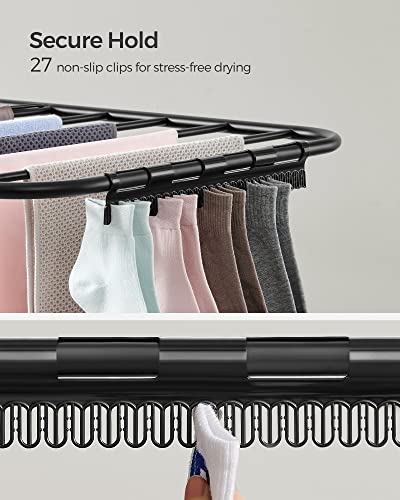 SONGMICS Clothes Drying Rack, Foldable 2-Level Laundry Drying Rack, Free-Standing Laundry Airer, with Height-Adjustable Wings, 33 Drying Rails, Sock Clips, Black ULLR053B01V1 - color: Black, size: 2 Tiers（22"d x 61.8"w x 64.3''h )