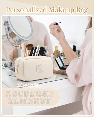 VLANDO Bridal Shower Gifts for Engagement Wedding PU Leather Makeup Bag Personalized Travel Toiletry Bag Travel Essentials for Women K - color: 03-White-K