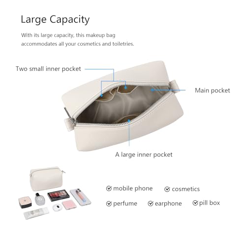 PU leather Organizer Bag Lightweight Cosmetic Bag with Ring Clasp Perfect Travel Makeup Bag for Women (French Oak/PU) - color: French Oak/PU