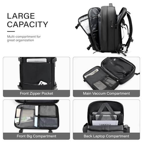 Travel Backpack with Vacuum System,60L Expandable Vacuum Backpack Travel with TSA Lock,17.3 inch Laptop Backpacks Vacpack Backpacks with Vacuum(Black,Built-in Air Pump) - color: Black