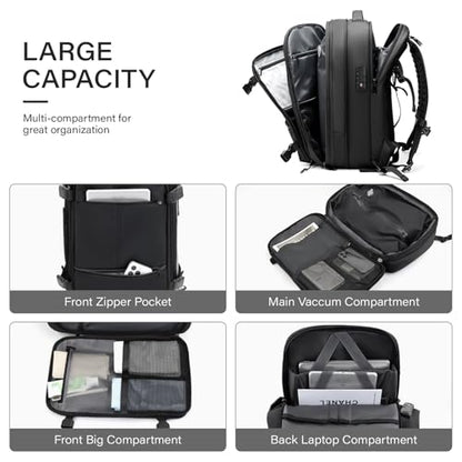 Travel Backpack with Vacuum System,60L Expandable Vacuum Backpack Travel with TSA Lock,17.3 inch Laptop Backpacks Vacpack Backpacks with Vacuum(Black,Built-in Air Pump) - color: Black