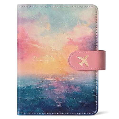 Passport Holder for Travel Essentials, RFID Blocking Leather Cover Wallet with Magnetic Closure, Aesthetic & Cute Passport Book Case for Women and Men - Sunrise (Upgraded with Money Pocket) - color: C.Sunrise