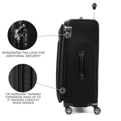 Travelpro Platinum Elite Softside Expandable Checked Luggage, 8 Wheel Spinner Large Suitcase, TSA Lock, Men and Women, Shadow Black, Checked Large 29-Inch - color: Shadow Black, size: Checked-Large 29-Inch