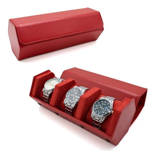 Watch Travel Hexagon Case Portable Organizer - Luxury Watch Hexagon Travel Box Recycled Leather Storage and Display for Men and Women(3Slot-Red) - color: Hexagon-Red, size: Three slots