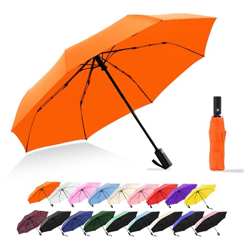 Travel Umbrella UV Sun Protection - Compact Mini Travel Size Automatic Windproof for Backpack or Purse, Lightweight Outdoor Parasol - color: Orange