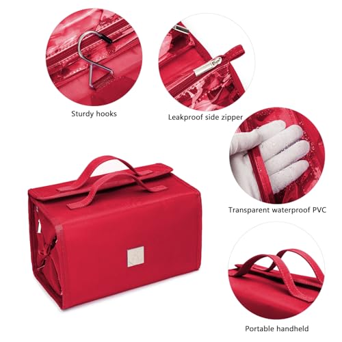 ROYALFAIR Roll Up Makeup Bag, Travel Toiletry Bag for Women with 4 Clear TSA Approved Pouches, Hanging Travel Organizer, Folding Cosmetic Bag for Men and Women - color: Red