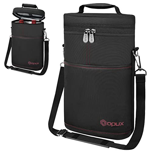 opux 2 Bottle Wine Carrier Tote, Insulated Leakproof Wine Cooler Bag, Wine Travel Bag Tote for Picnic BYOB Beach, Portable Wine Bottle Carrying Case, Gift for Wine Lover Women Men Christmas, Black - color: Black